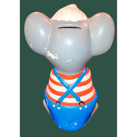 Vintage Mouse Ceramic Coin Bank With Red White Striped Shirt Blue Overalls Kit - Picture 4 of 9
